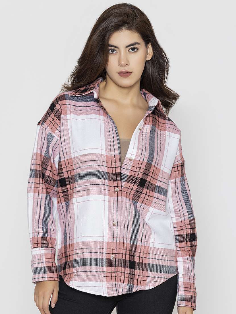 women checkered oversized shirt