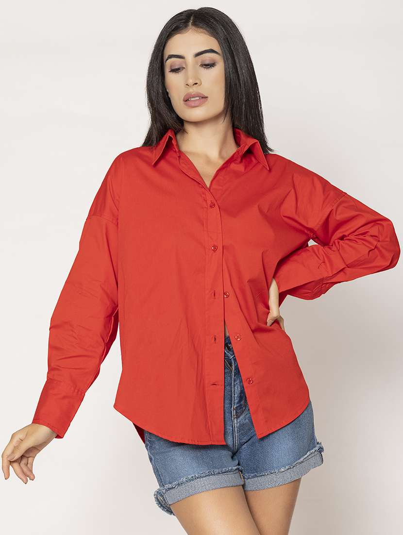women solid oversized shirt