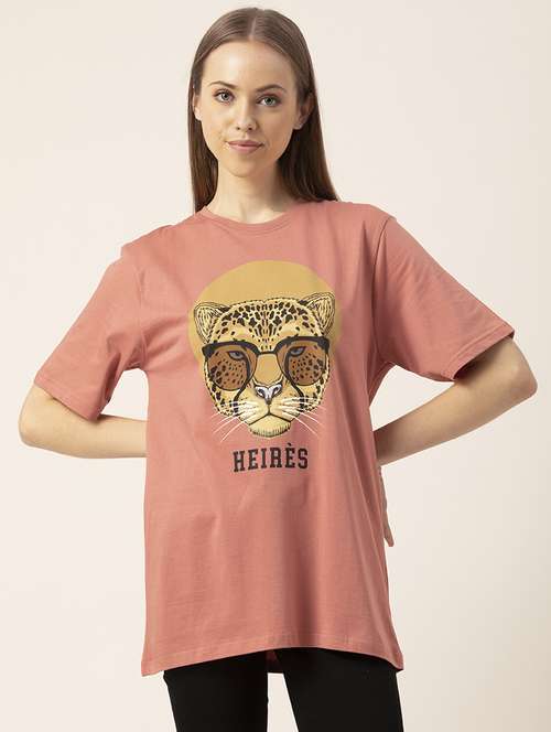 women's chest print round neck t-shirt - 20562581 - Standard Image - 0