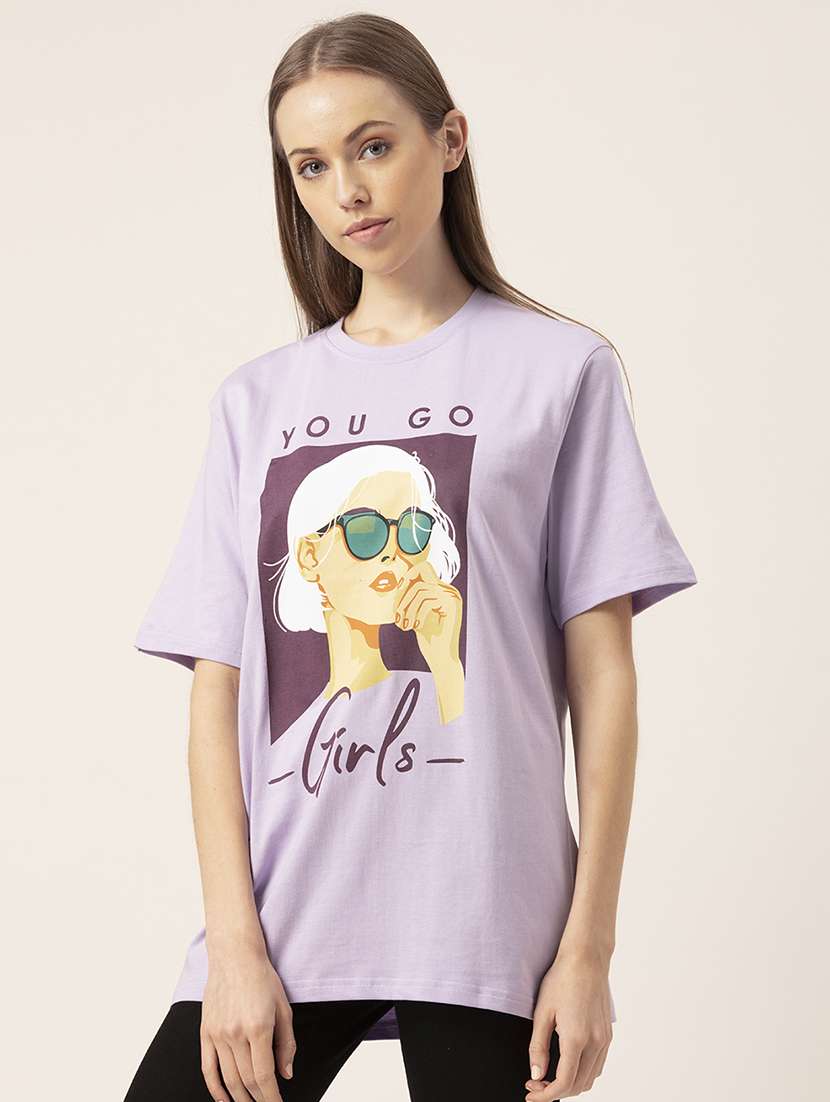 women's front print round neck t-shirt