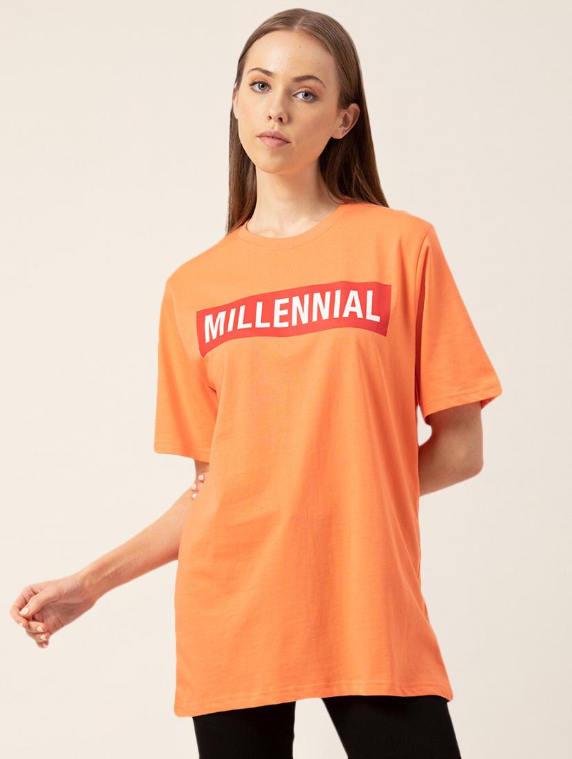 women's chest print round neck t-shirt - 20562589 - Zoom Image - 0