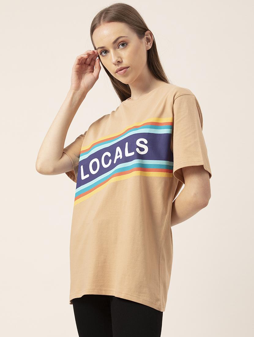 women's chest print round neck t-shirt - 20562595 -  Zoom Image - 0