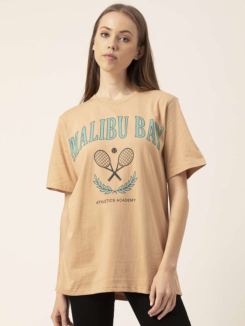 women's chest print round neck t-shirt