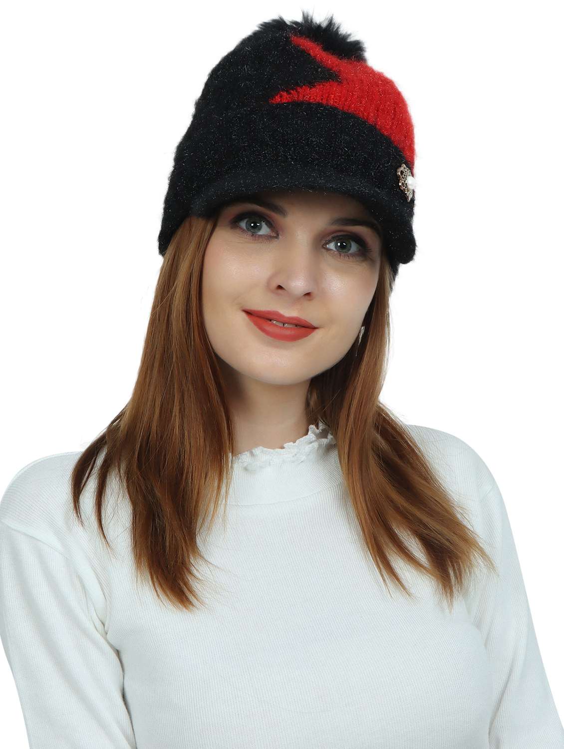 women red & black wool cap