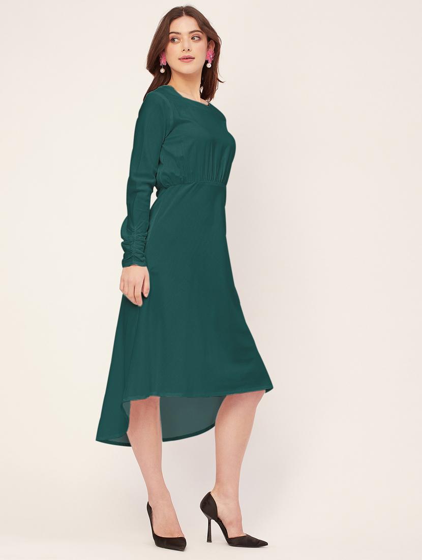women solid detailed sleeves high low dress - 20563043 -  Standard Image - 1