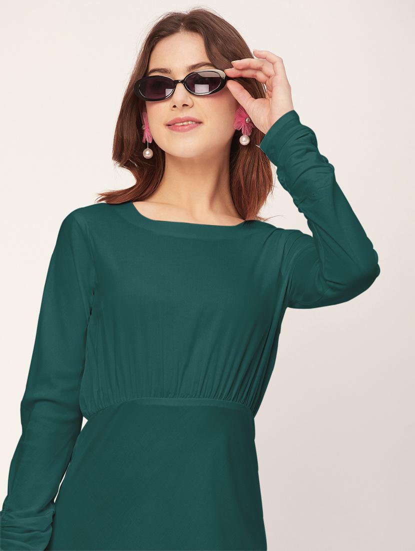 women solid detailed sleeves high low dress - 20563043 - Standard Image - 4