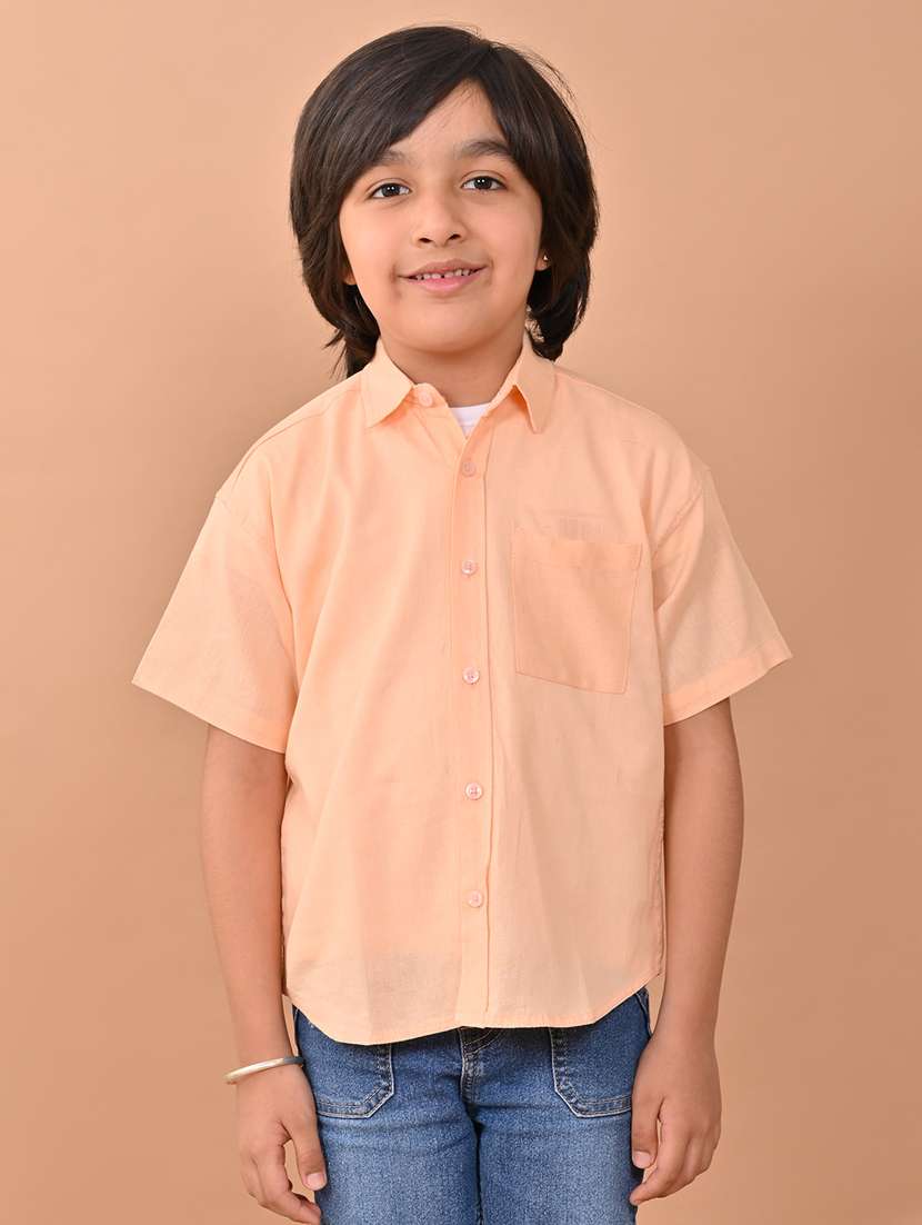 boys solid orange buttoned casual shirt