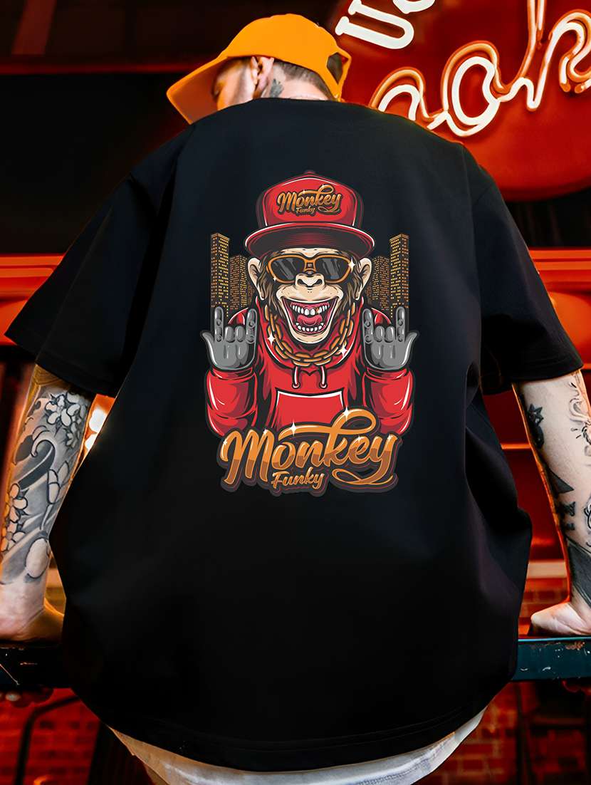 men black oversized front & black print t-shirt