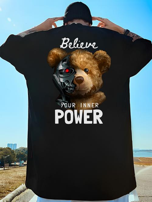 men black oversized cew neck front & back print t-shirt - 20563048 -  Standard Image - 0