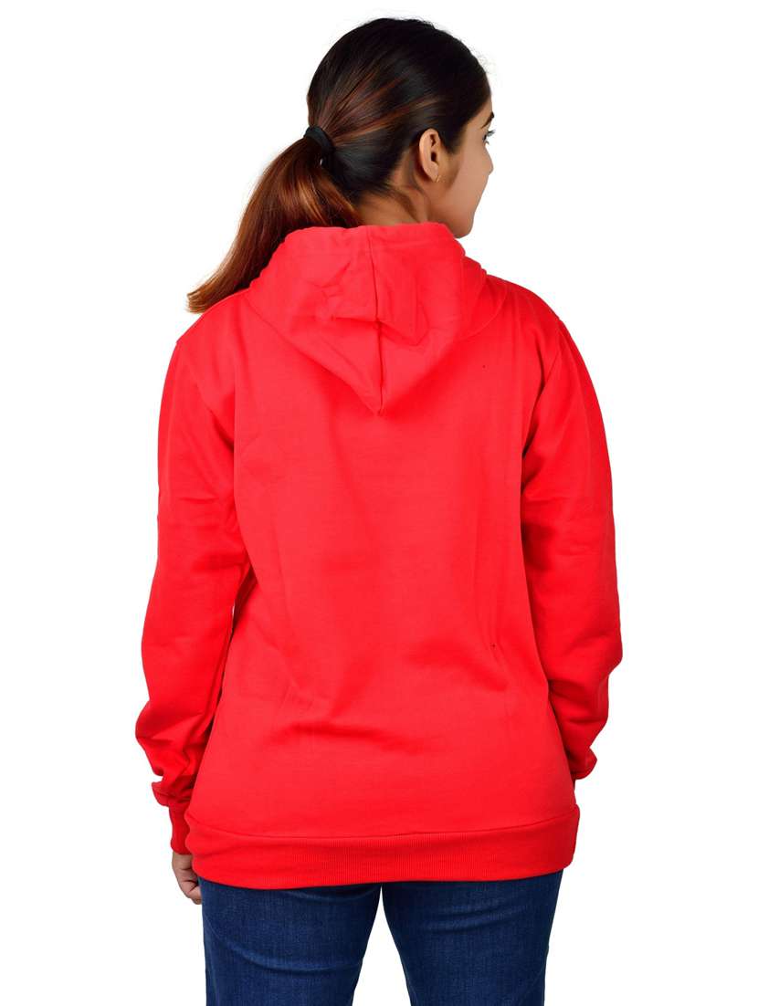 women solid red hooded sweatshirt - 20564587 -  Standard Image - 1