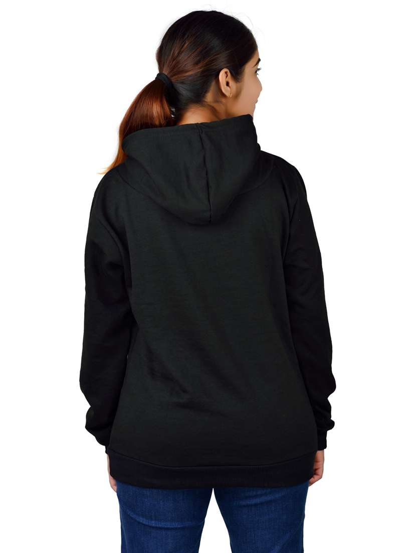 women solid black hooded sweatshirt - 20564593 -  Standard Image - 1