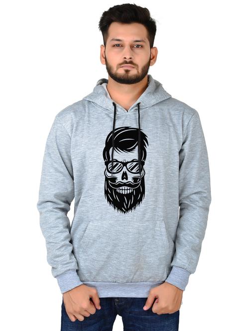 men grey melange graphic hooded sweatshirt - 20564773 -  Standard Image - 0