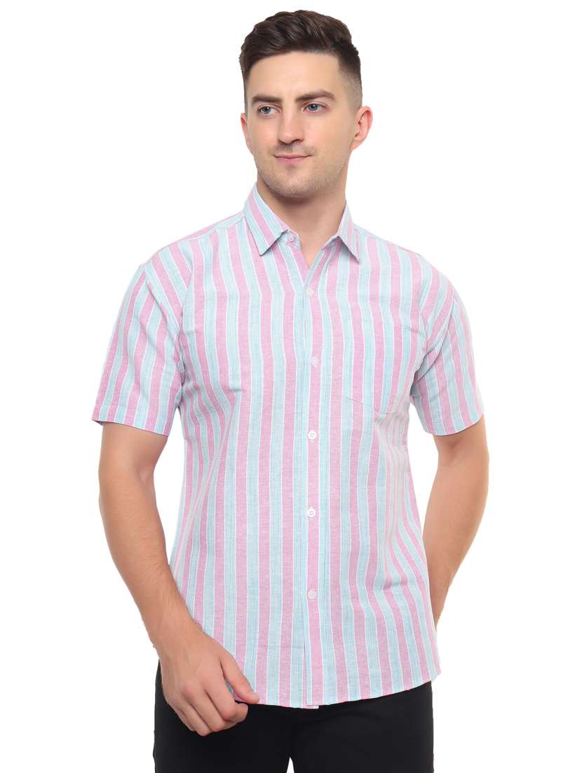 light blue & pink collared casual shirt