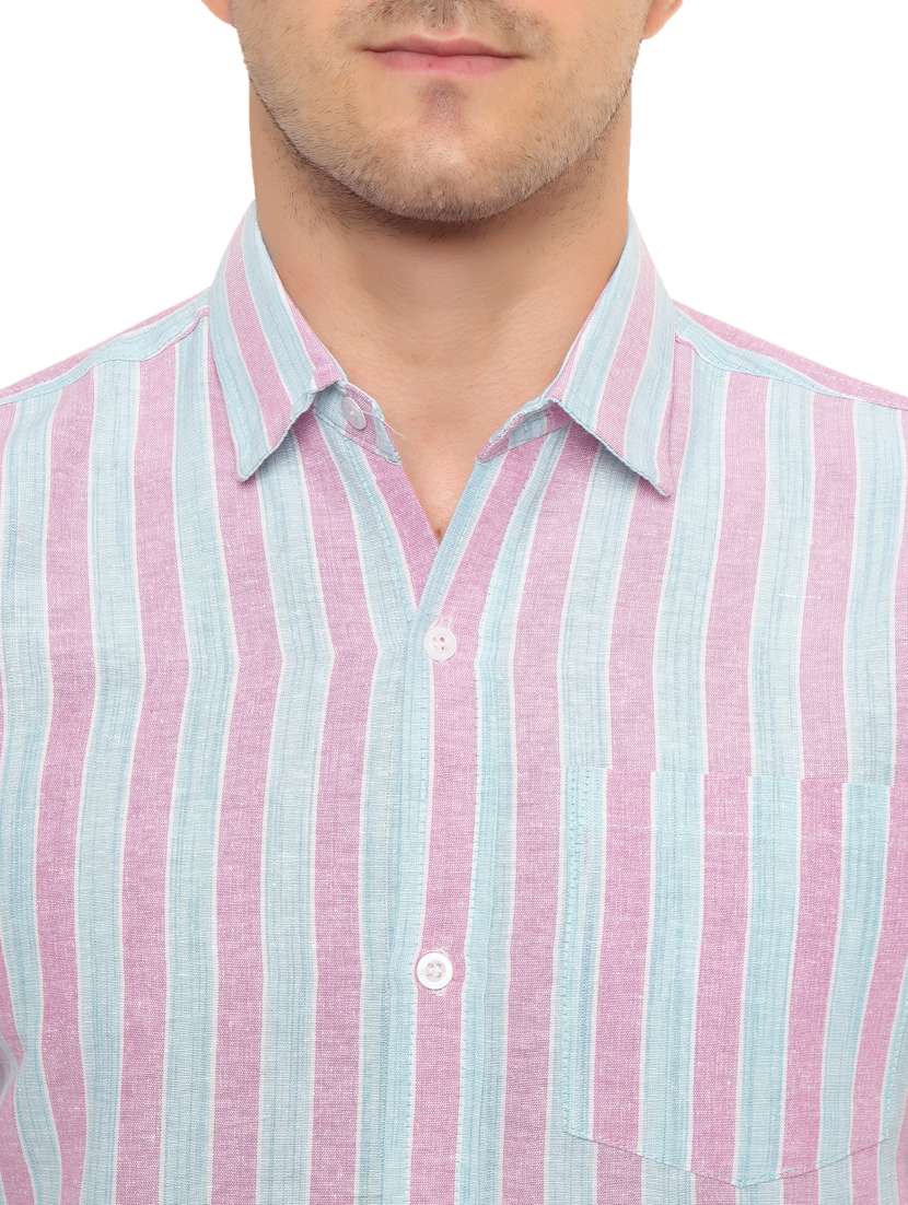 light blue & pink collared casual shirt - 20564992 - Standard Image - 4