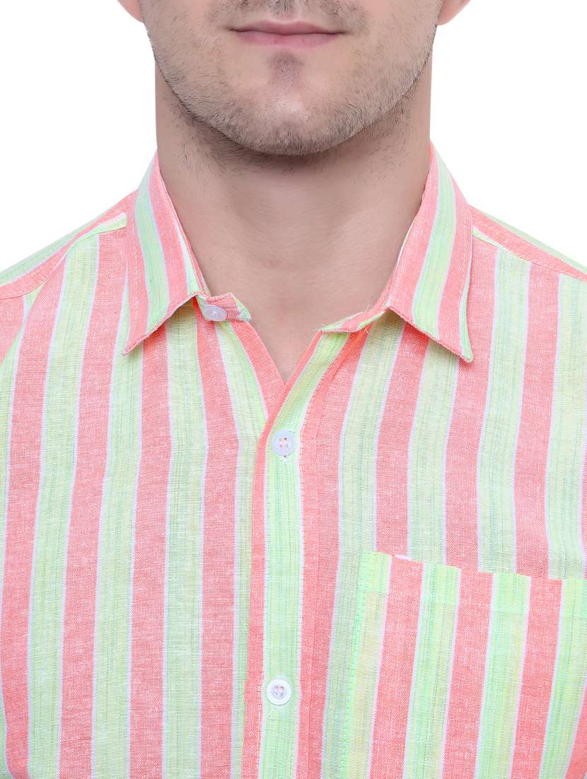 green & pink collared casual shirt - 20564993 - Standard Image - 4
