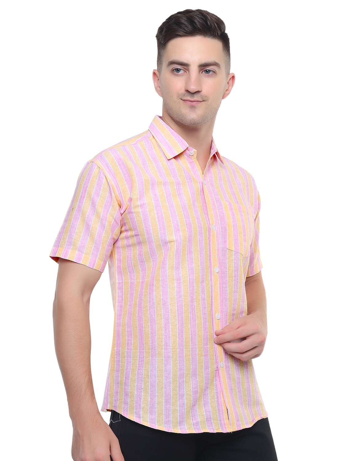 orange & pink striped casual shirt - 20564994 - Standard Image - 1