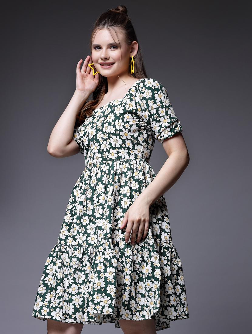 dark green polyester fit & flare dress - 20564996 - Zoom Image - 0