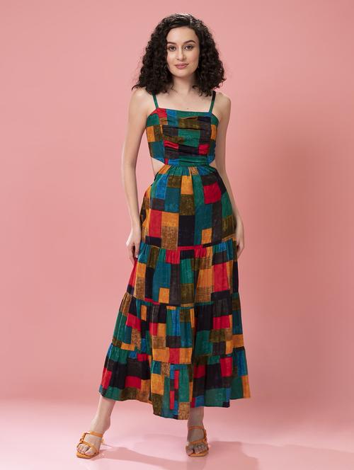 geometric print polyester tiered maxi dress - 20565003 -  Standard Image - 0