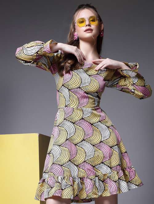 multicolored polyester fit & flare dress - 20565004 -  Standard Image - 0