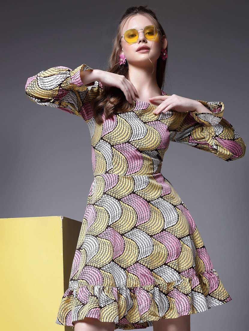 multicolored polyester fit & flare dress