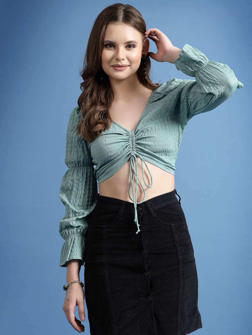 green polyester crop top