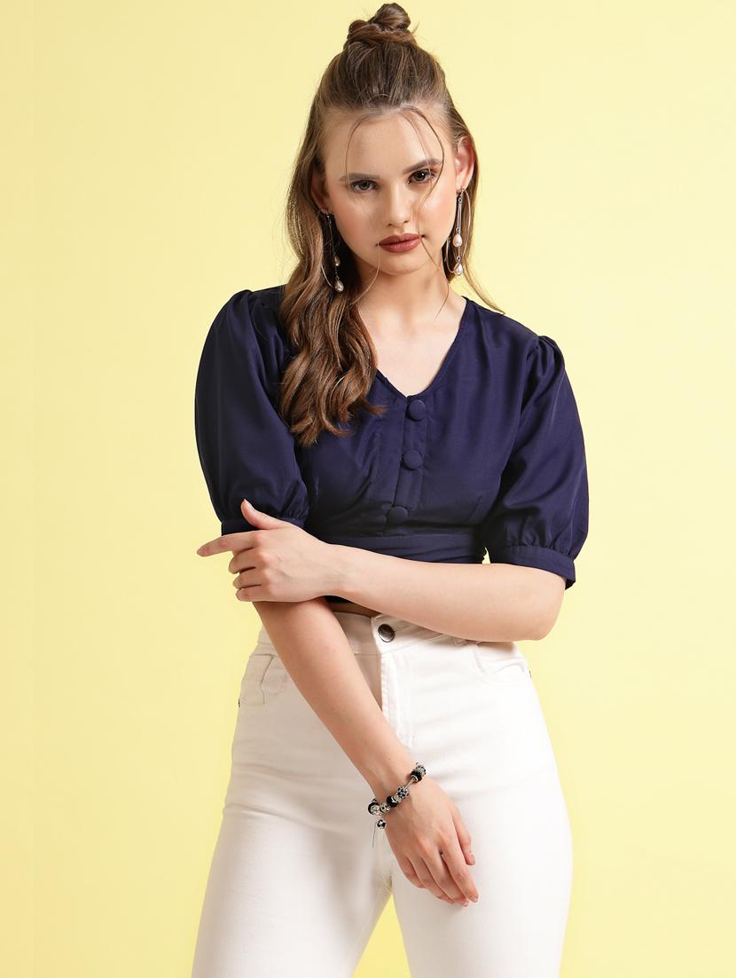 navy blue polyester crop top - 20565014 - Zoom Image - 0