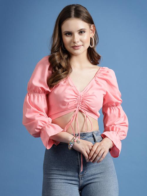 pink polyester crop top - 20565016 -  Standard Image - 0