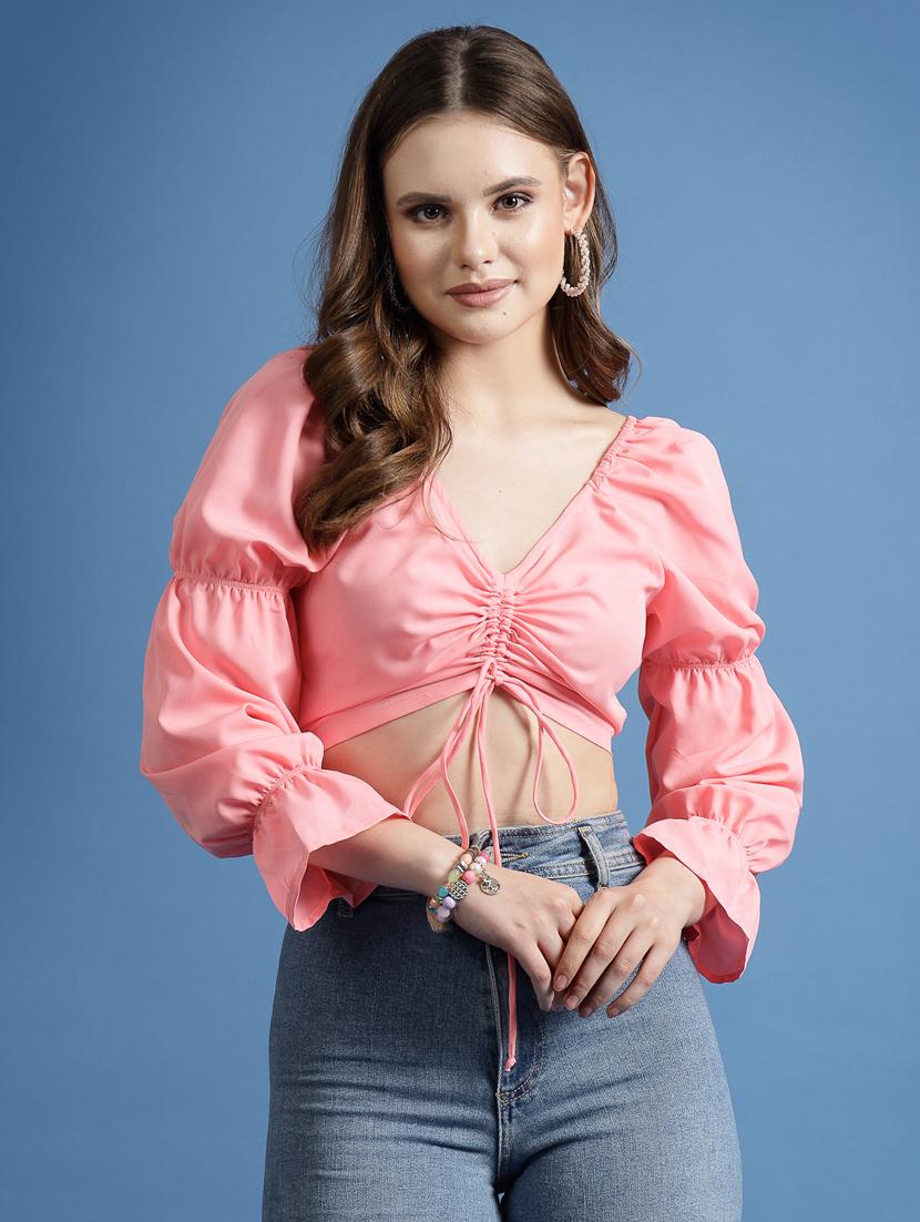 pink polyester crop top - 20565016 -  Zoom Image - 0