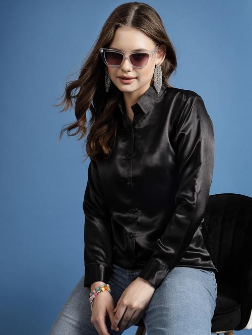 black satin regular shirt - 20565019 - Standard Image - 0