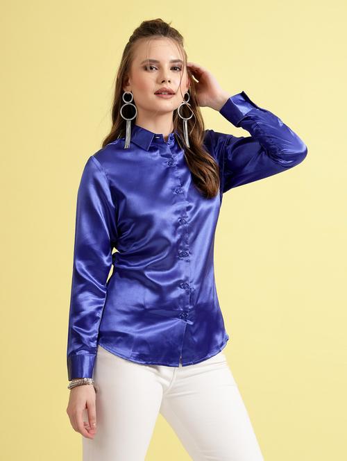 blue satin regular shirt - 20565021 - Standard Image - 0