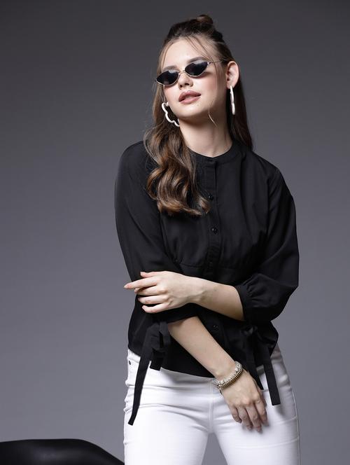 black polyester regular shirt - 20565027 - Standard Image - 0