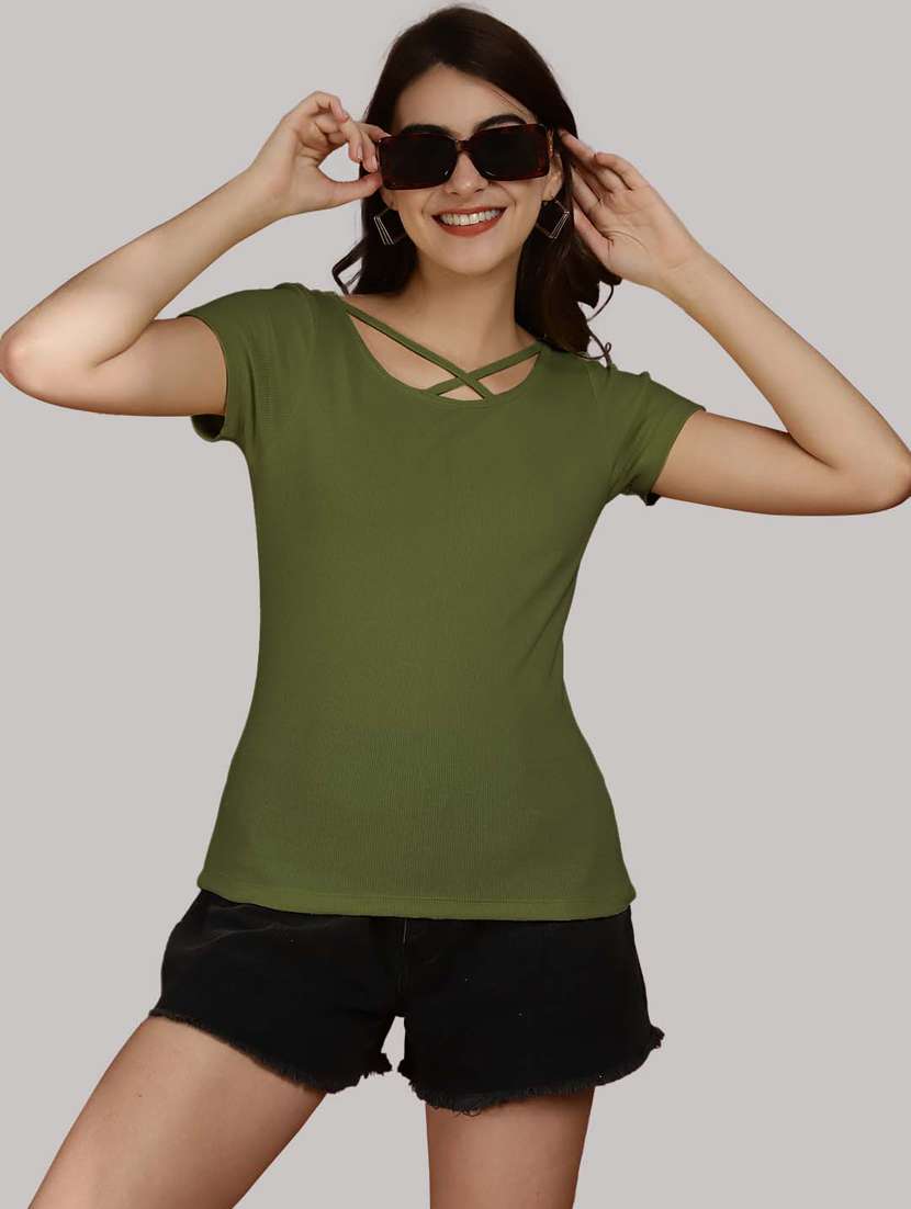 olive cotton regular top - 20565040 - Standard Image - 1