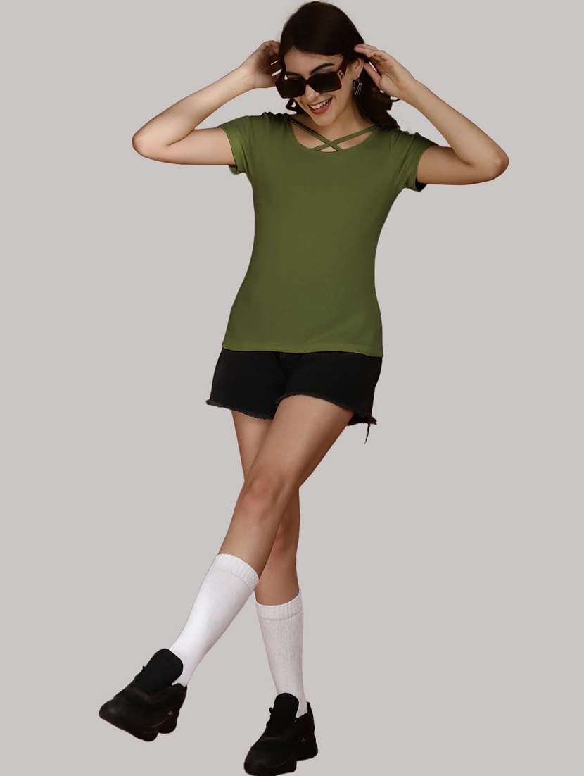olive cotton regular top - 20565040 - Standard Image - 4