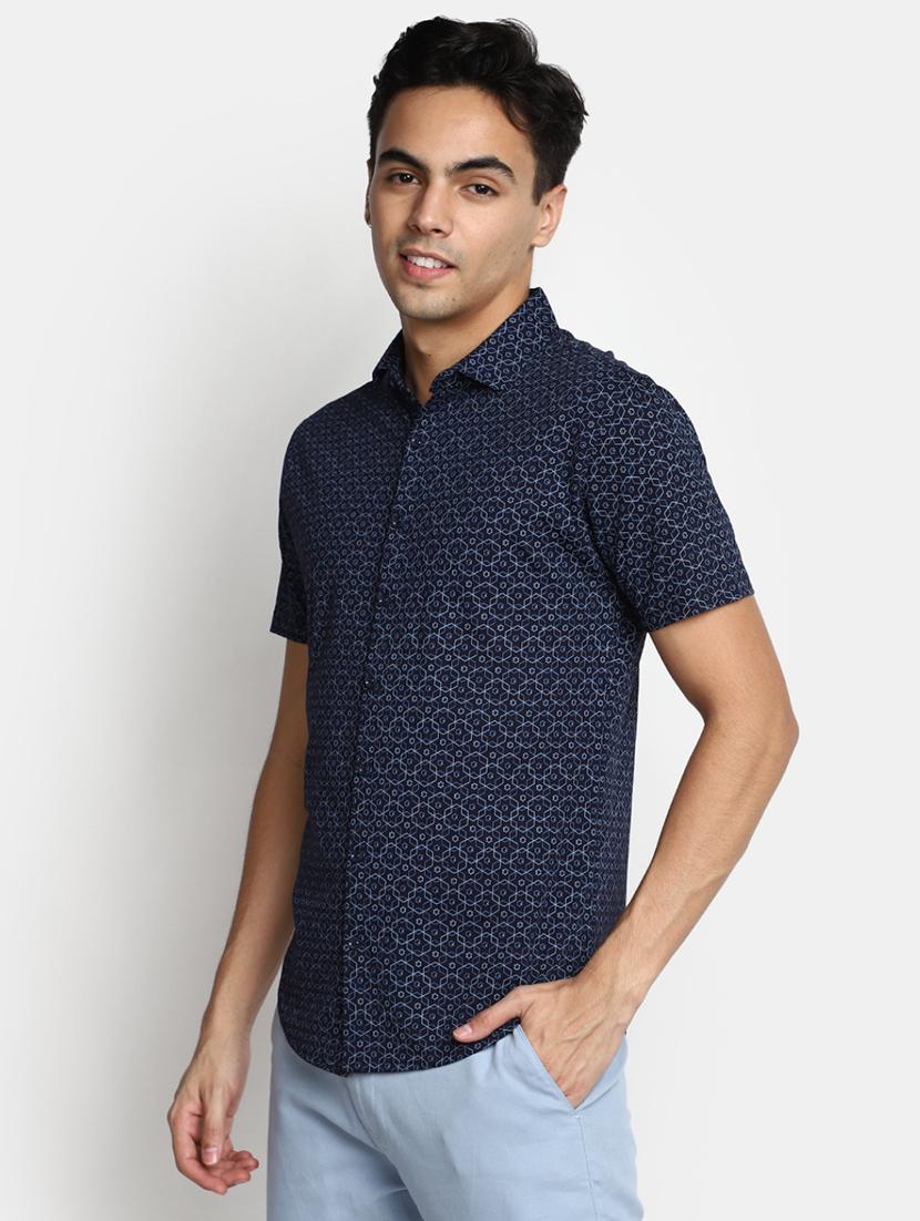 navy blue cotton regular casual shirt - 20565282 -  Standard Image - 1