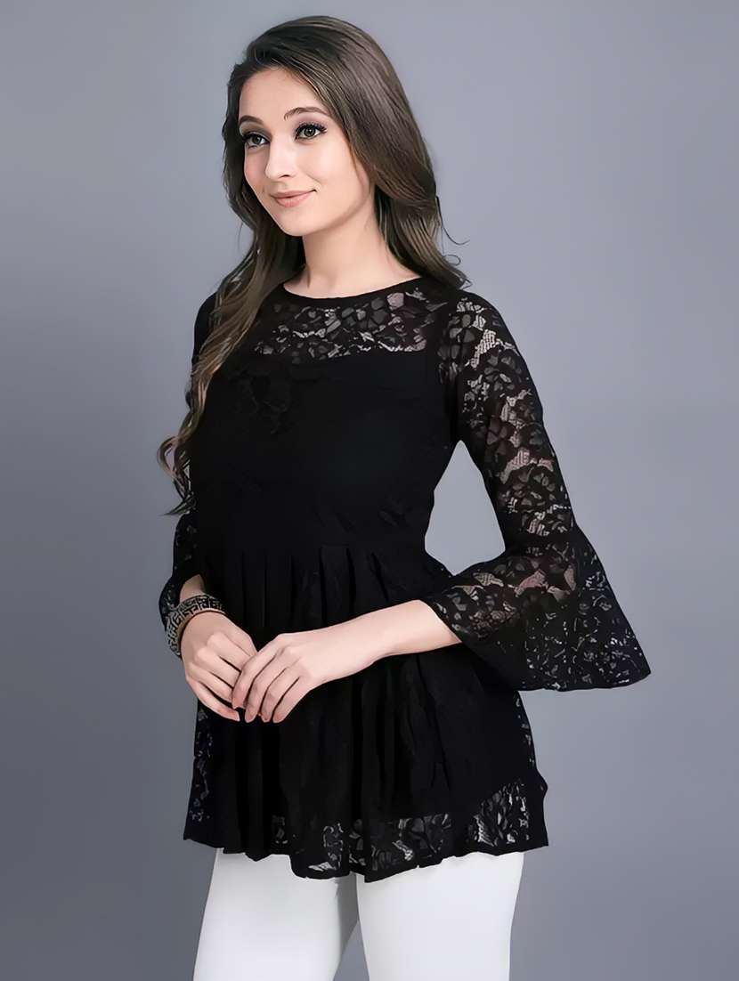 women solid bell sleeve flared tunic - 20565760 -  Standard Image - 1