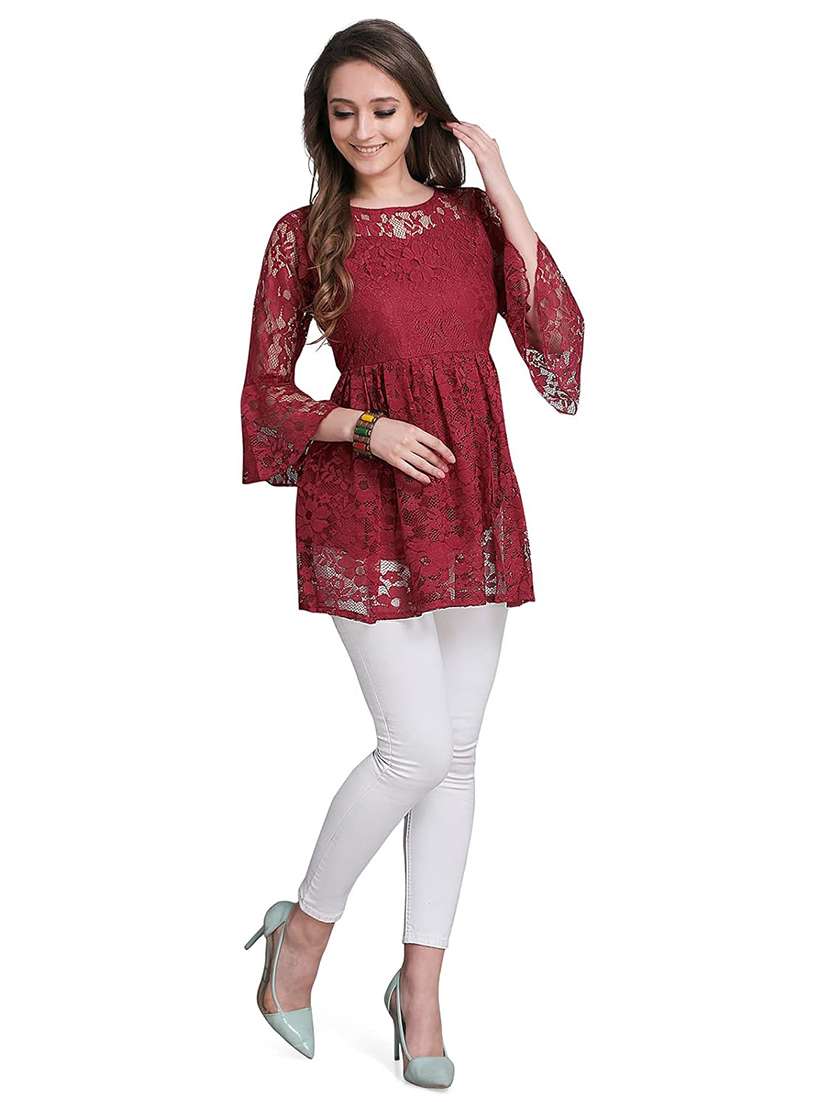 Women Bell Sleeved Lace Work A Line Tunic