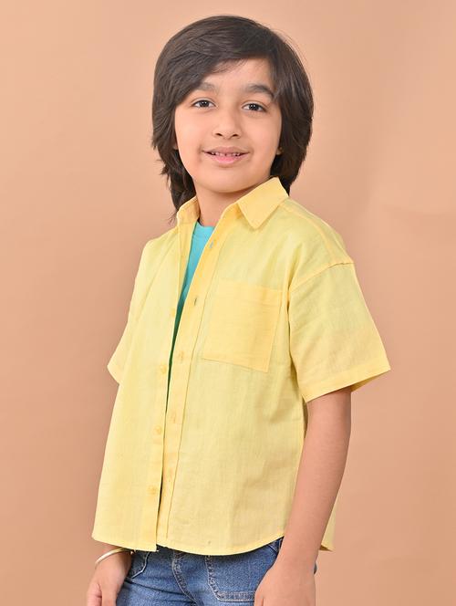 boys solid yellow buttoned shirt - 20565795 - Standard Image - 0