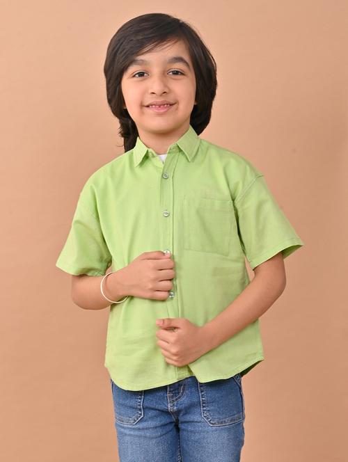 boys solid green button casual shirt - 20565796 -  Standard Image - 0
