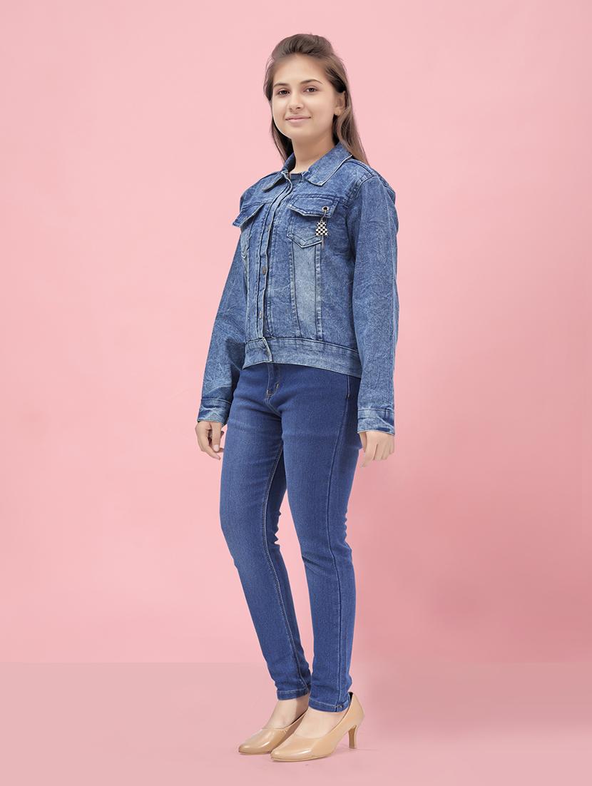 girl blue long sleeve denim jacket - 20567449 - Standard Image - 1