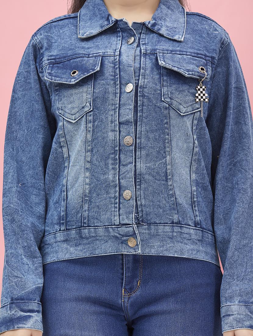 girl blue long sleeve denim jacket - 20567449 - Standard Image - 4