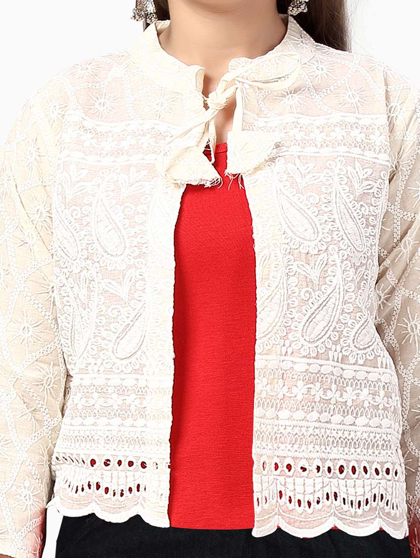 girls self design open front jacket - 20567455 -  Standard Image - 4