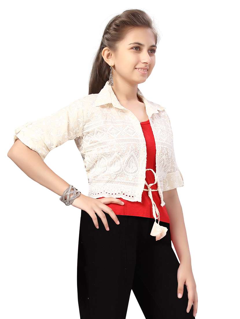 girls self design open front jacket - 20567456 -  Standard Image - 1