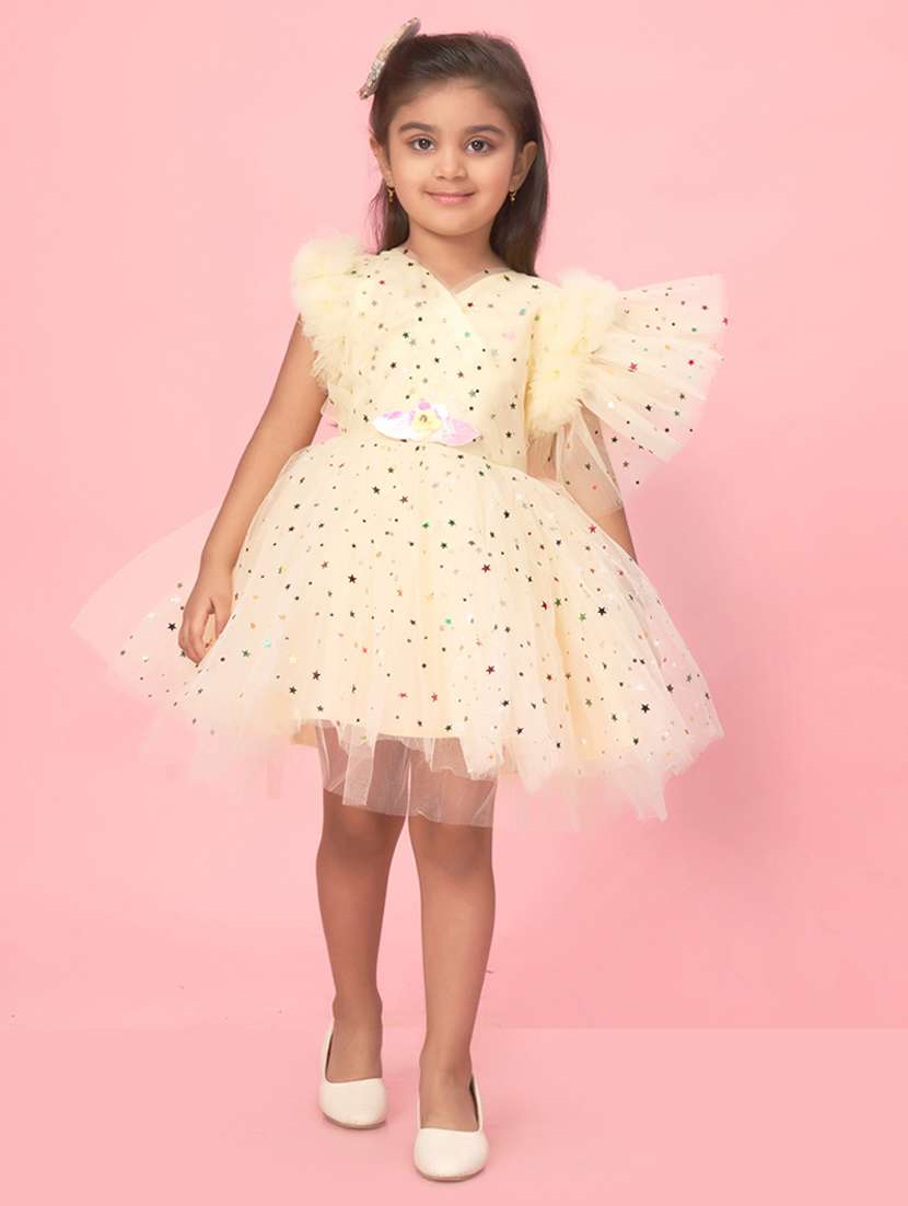 girls round neck self-design frock