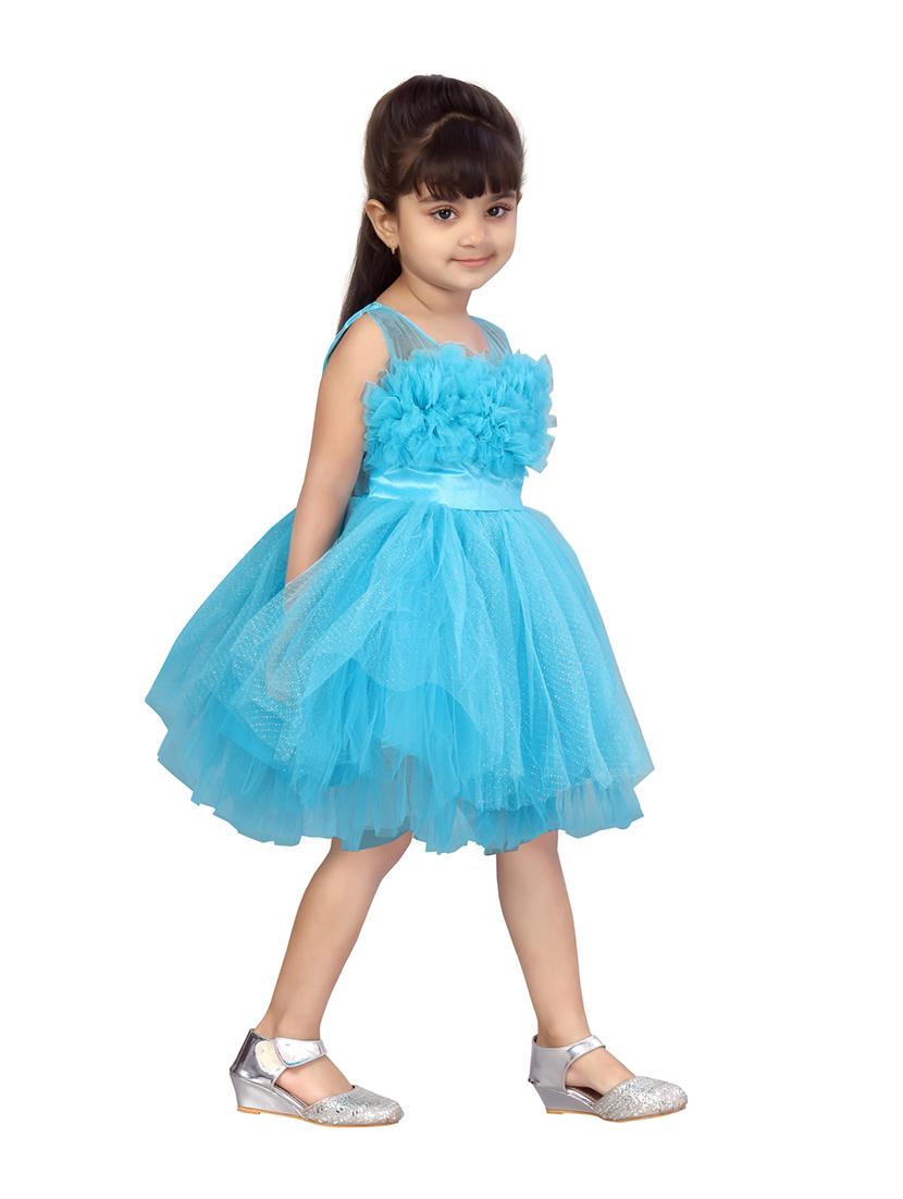 girls round neck self-design frock - 20567810 - Standard Image - 1