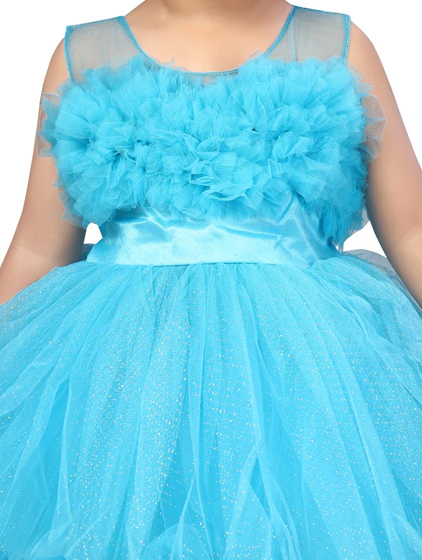 girls round neck self-design frock - 20567810 - Standard Image - 4