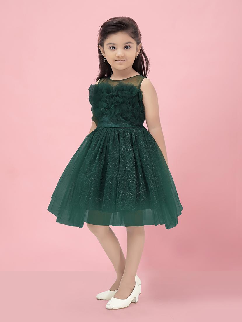 girls round neck self-design frock - 20567811 -  Standard Image - 1