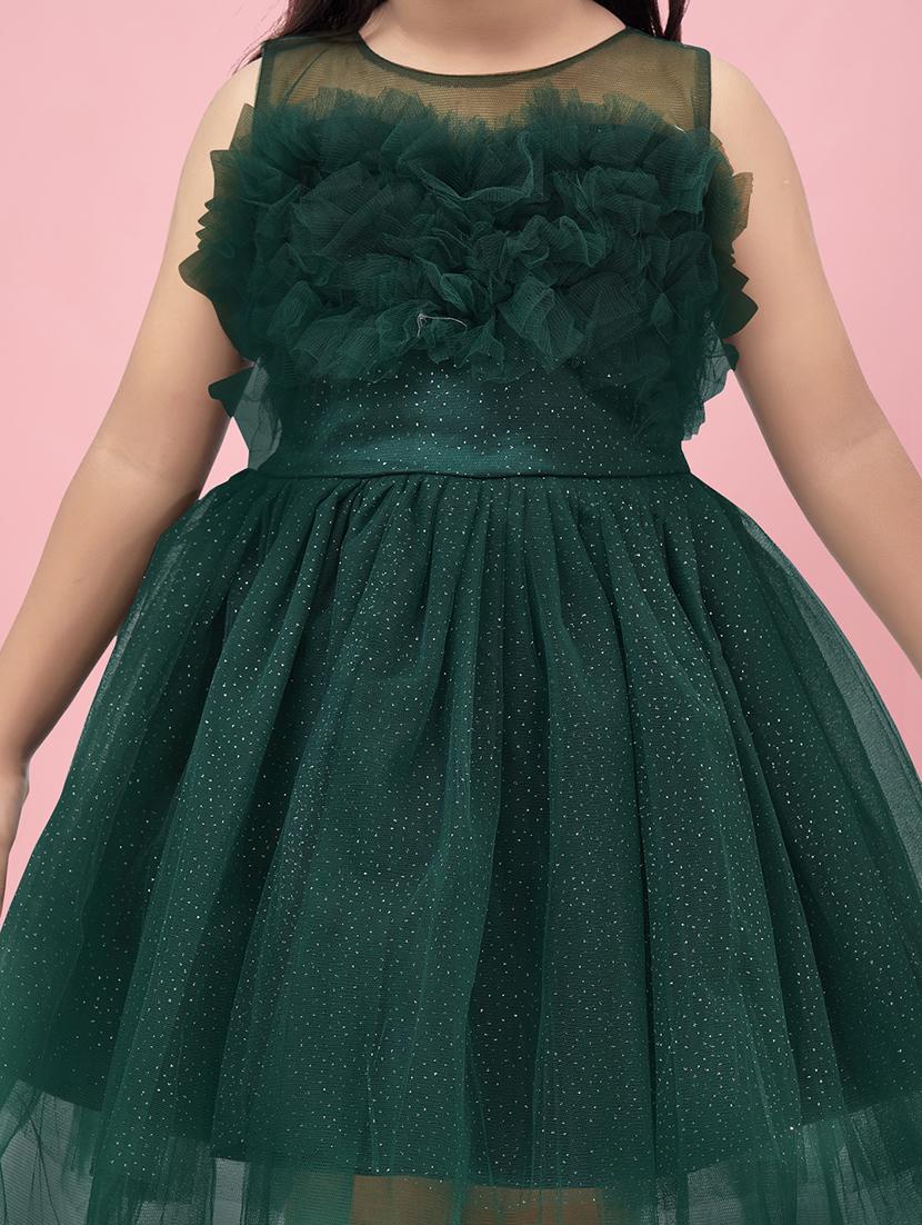 girls round neck self-design frock - 20567811 - Standard Image - 4