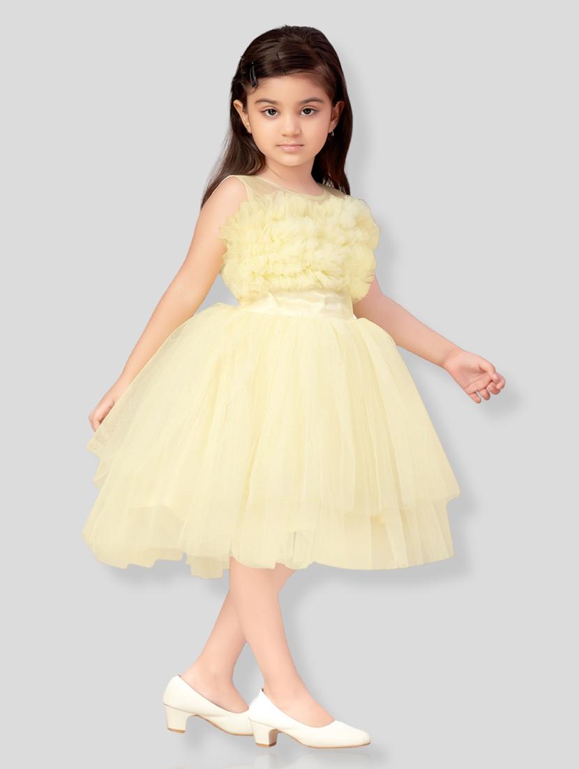 girls round neck self-design frock - 20567812 - Standard Image - 1