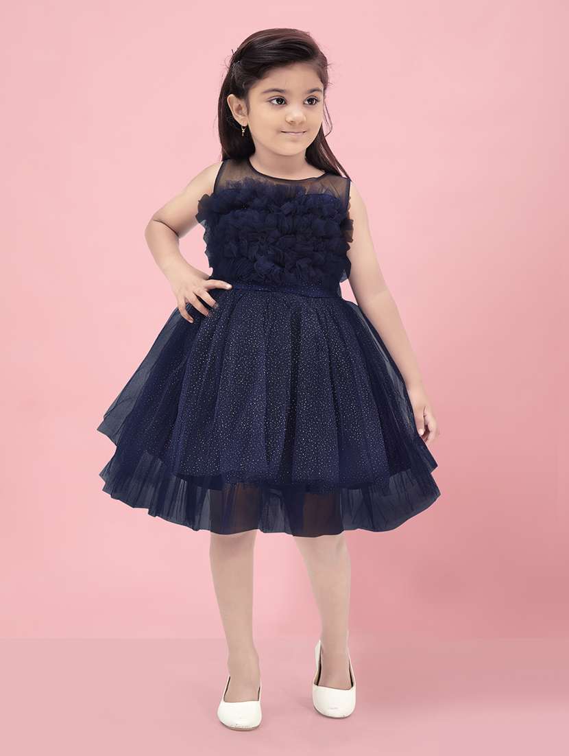girls round neck self-design frock - 20567813 -  Standard Image - 1