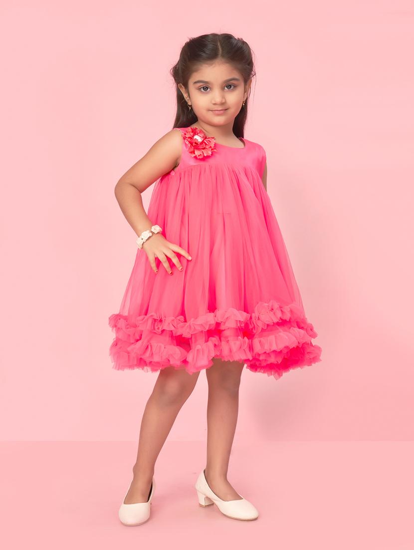 girls round neck self-design frock - 20567831 -  Standard Image - 1